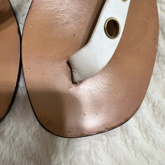 Celine White Leather Grommet Sandals 37.5 Flat Ankle Strap Made in Italy - Picture 5 of 16